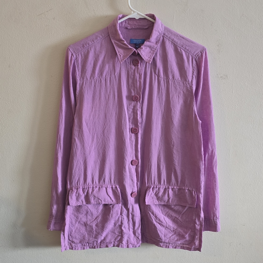 Vintage 90s Escada Sport Linen Shacket Purple Lilac Oversized Button Jacket S